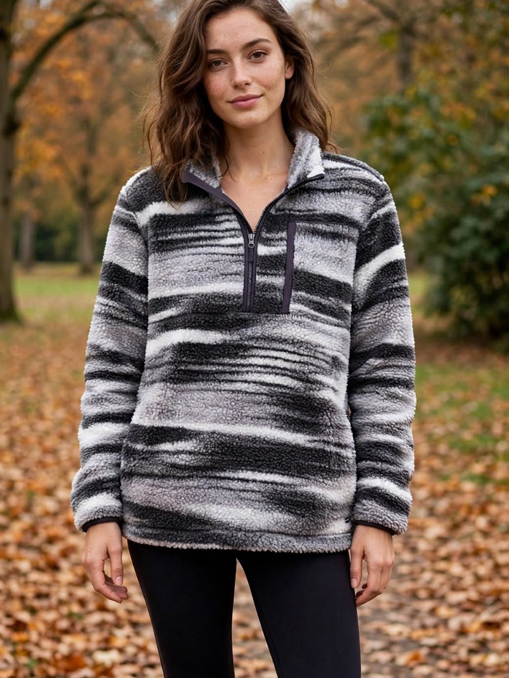 DSG Men’s Black & Gray Striped Sherpa Half-Zip Pullover